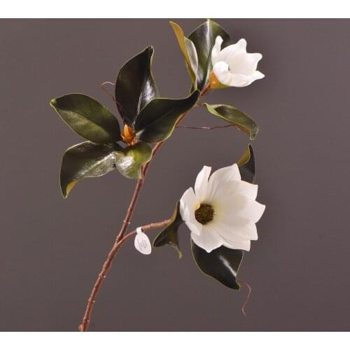 MBF Artificial Magnolia Flowers Silk Long Stem Flower With Green Leaves Arrangement for Home Office Wedding Vase Decoration