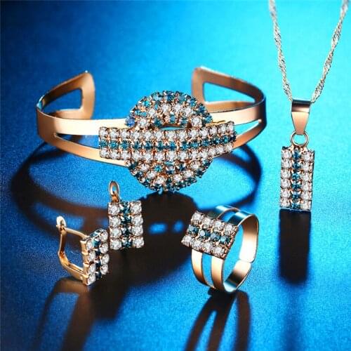 Trendy Female Round Crystal Jewelry Set Charm Rose Gold Color Dangle Earrings For Women Punk Round Zircon Wedding Chain Necklace