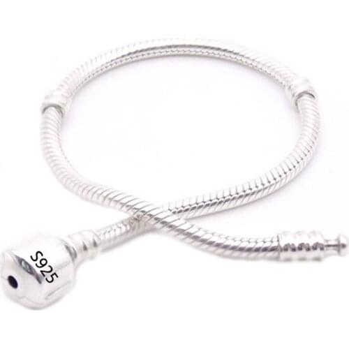 Never Fade 100% Original 925 Solid Silver Chain Charm Bracelet with S925 Logo Fit DIY Beads Charms Women Handmade Gift Bracelet