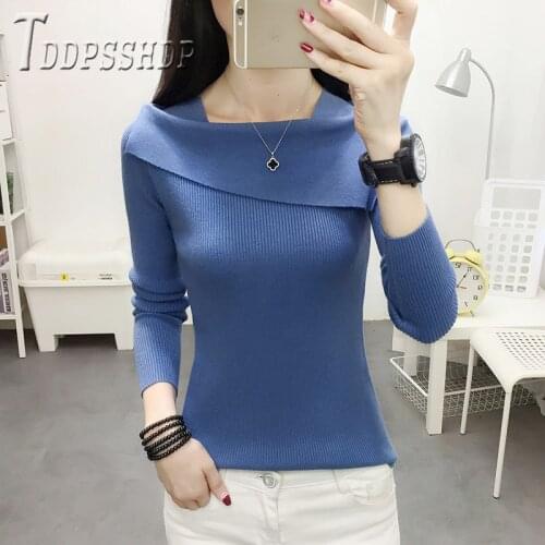 2019 New Slash Neck Women Sweater 5 Colors Can Choose Slim Female Sweaters