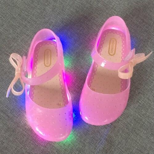 New LED light flashing bow buttress cool slippers fish head mouth head jelly girl fragrant princess shoes
