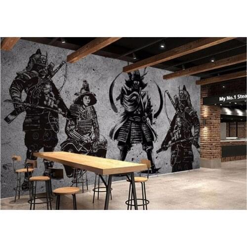 Custom wallpaper large high-end retro hand-painted Japanese Samurai cement wall Japanese restaurant mural wall