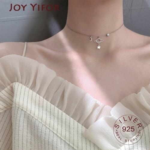 925 sterling Silver necklace fine jelwery Red Planet Moon Necklace CZ Shiny Zircon Exquisite Clavicle Chain Fashion Gift Jewelry