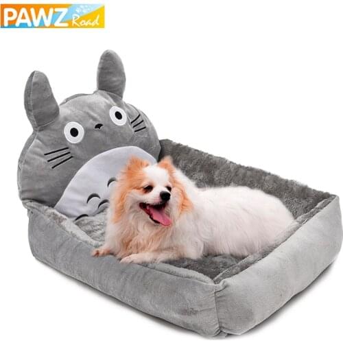 PAWZRoad Pet Dog Beds Fashion House Cartoon-Design Sofa Soft Warm Cotton Nest Puppy Kennel Removable Cushion Cat Mats Spacious