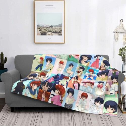 Ranma 1/2 Plaid Blanket Fleece Printed Japan Anime Manga Breathable Lightweight Throw Blankets for Bed Travel Bedspreads