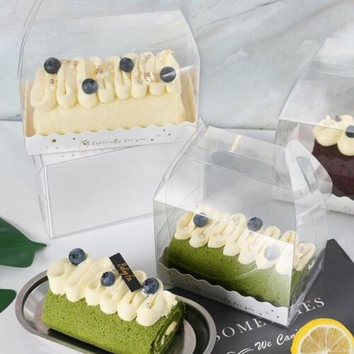 10pcs Portable Plastic Cake Box Chocolate Swiss Towel Roll Pastry Cake Packaging Gift Box Birthday Wedding Party Dessert Wrapper