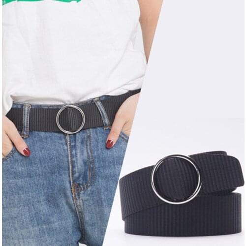 Luxury Fashion Round Buckles Solid Color Weave Nylon Belt Outdoor Movement Men And Woman Belts Ceinture Homme