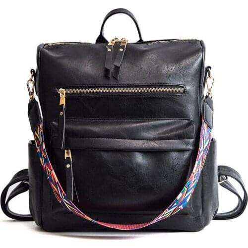 2021 New Women Retro Large capacity Backpack PU Leather Rucksack Knapsack Travel Shoulder College Schoolbag For Female Girls Bag