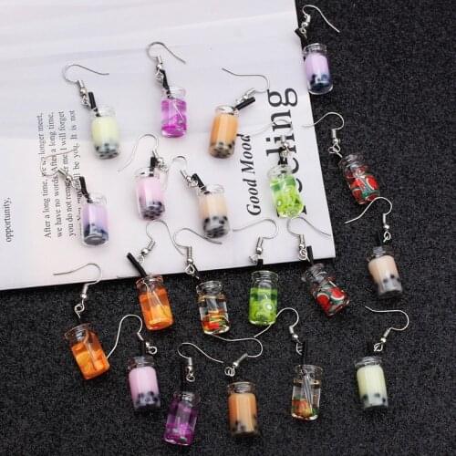 Personality Resin Milk Tea Drink Earring for Girl Funny Party Jewelry Creative Unique Bubble Tea Drop Earrings Christmas Gifts