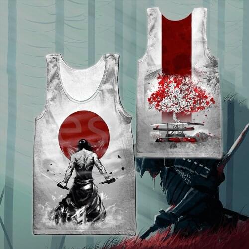 Tessffel Japanese Samurai Skull Art Tattoo 3DPrint Men/Women Summer Funny Streetwear Harajuku Vest Casual Sleeveless TankTop A-1