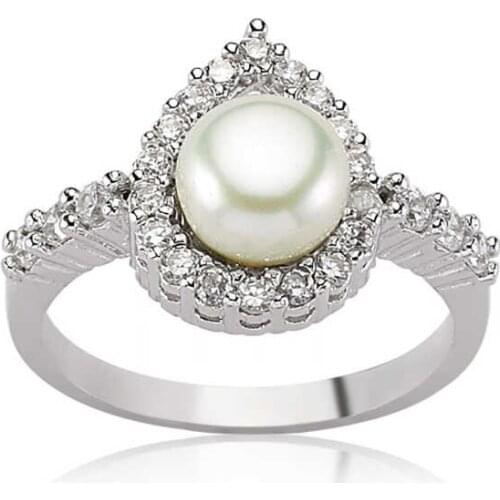 Tevuli 925 Sterling Silver Drop Pearl Lady 'S Ring