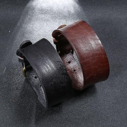 LETAPI Vintage Retro Brown Leather Bracelet for Men Punk Style Adjustable Wristband Bangles Male Trendy Jewelry