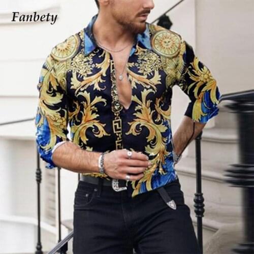 Vintage Autumn Pattern Printing Turn-down Collar Tops Male Streetwear Summer New Casual Cardigan Men Fashion Long Sleeve Shirts