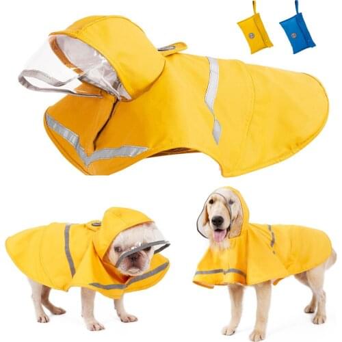 Dog Raincoat Waterproof Transparent Hooded Pet Raincoat Poncho PU Reflective Dog Rain Jacket for Small Medium Large Dogs Yellow