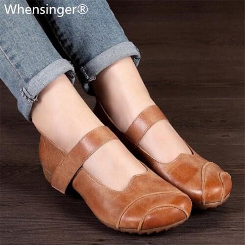 Whensinger - 2018 New Arrival Spring Autumn Women Shoes Genuine Leather Flats Hook & Loop Design 3621