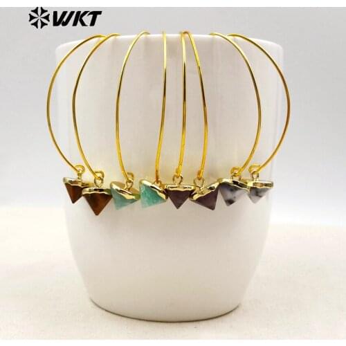 WKT WT-E409 Charming 24K Metal Electroplated Fashion Jewelry Colorful Cone Shape Natural Stone Women Earrings for Gift