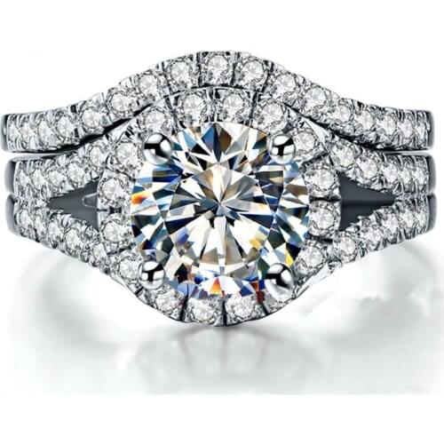 Star-spangled 2Ct Diamond Set Rings Solid Platinum 950 Female Rings Wedding Jewelry