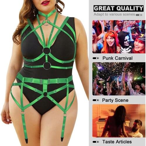 Goth Chest Harness Sexy Lingerie Plump Woman Body Stockings Garter Belt Plus Size Necklace Hanging Light Sexy Bride Foot Bandage