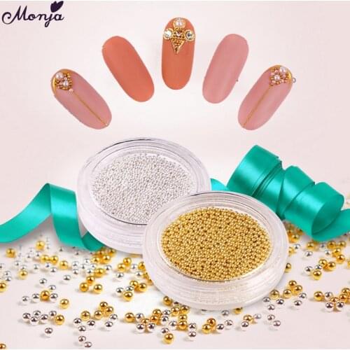 Monja 10g/box Gold Silver Nail Art Metal Mini Caviar Beads Pearls 3D Charm Rhinestones nail Jewwlry Decorations Accessories