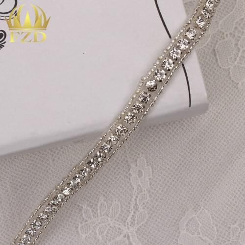 10yards) Hot Fix Appliques Stoned Wedding Beading Rhinestones Patch Clear Crystal Chain For Dresses Sew On Garment Trimming