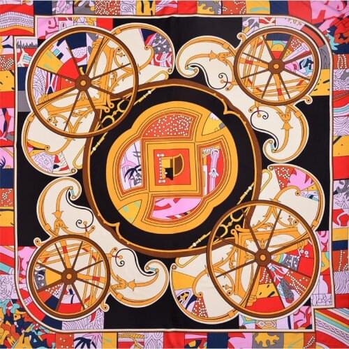 100% Twill Silk Scarf Women Female New Wagon Wheels Printed Shawl Warps Silk Foulard Square Scarves Luxury Brand Hijab