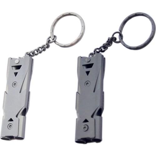150db Emergency Survival Whistle Keychain Aluminum Alloy Outdoor Camping Hiking Accessory Tools SOS Double Tube Whistle Referee