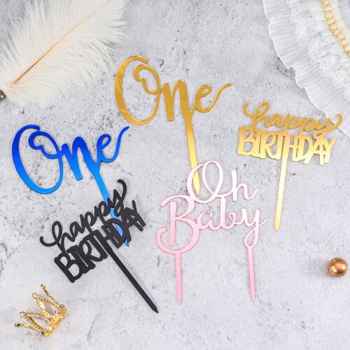 Acrylic One Cake Topper 1St Birthday Party Cupcake Toppers Flags Lovely Baking Dessert Decorations Wedding Baby Shower Supplies
