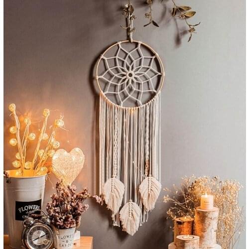 Bamboo Ring Dream Catcher Cotton Woven Tapestry Bohemian Wall Hanging Pendant