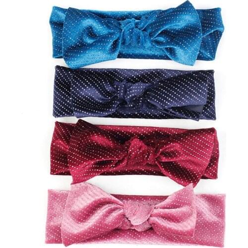 Charmwood Velvet Bow Childrens Hair Band With Shining Dots For 0-3 Years Old Baby Turban Head Wrap Headband Elastic Kids