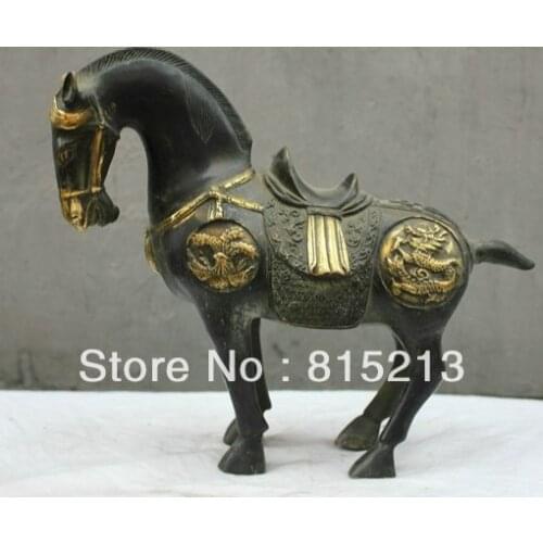Free Shipping wang 000908 9.6 China Folk Culture bronze statue FengShui Lucky Dragon&Phoenix Horse Statue