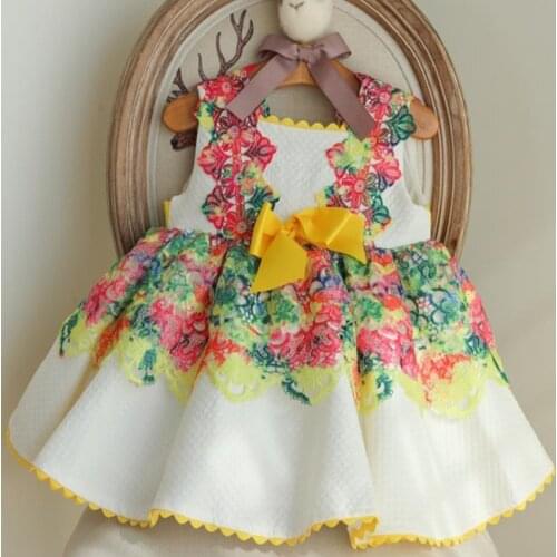 Baby girl summer Spanish lolita embroidered princess dress kids bow birthday party ball gown dress