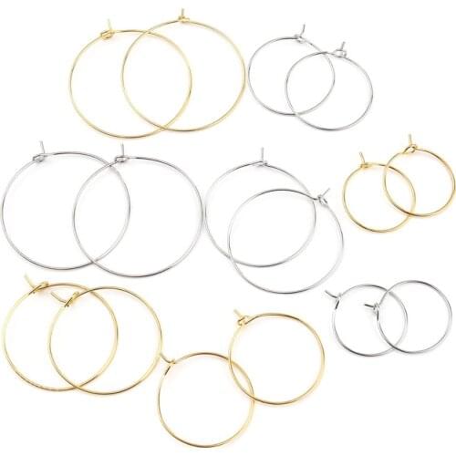 DoreenBeads Handmade Round Iron Metal Hoop Earrings Gold/Silver Color DIY Making Drop Earrings Punk Style Jewelry Gift,50-100PCs