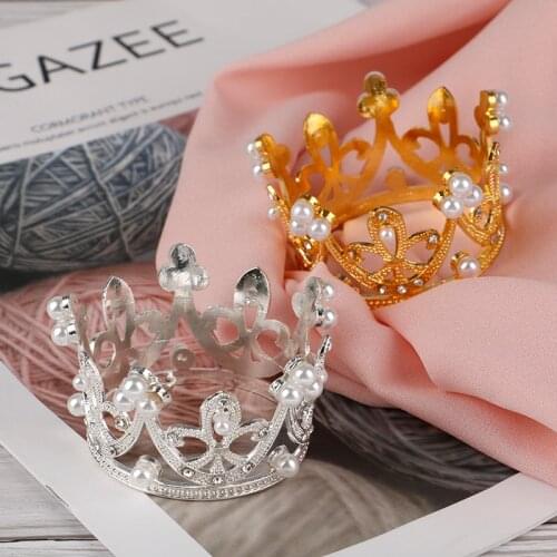 Mini Gold Crown Princess Topper Crystal Pearl Tiara Hair Valentines Day Gift