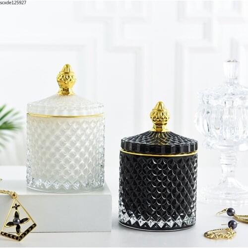European Stained Glass Storage Jar Golden Frame Aromatherapy Candle Jar Luxury Jewelry Cotton Swab Box Aromatherapy Bottle Home