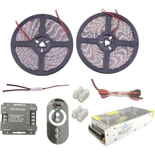 12 Volt LED Dimmable Strip Light Tape SMD 5050 Flexible Rope 5m 10m 15m 20m with RF Dimmer Switch and Power Adapter
