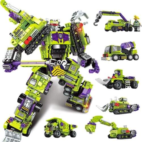 City Educational Building Blocks Toys for Kids 6Years Diy Birthday Present Engineering Truck Racing Car Plane 6 IN 1 Robot Model