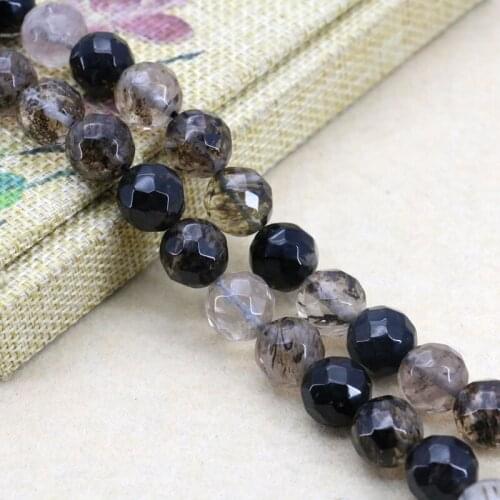 Faceted 12mm Black tourmaline round loose beads!15inches 2 piece/lot exquisite women Jewelry Making wholesale