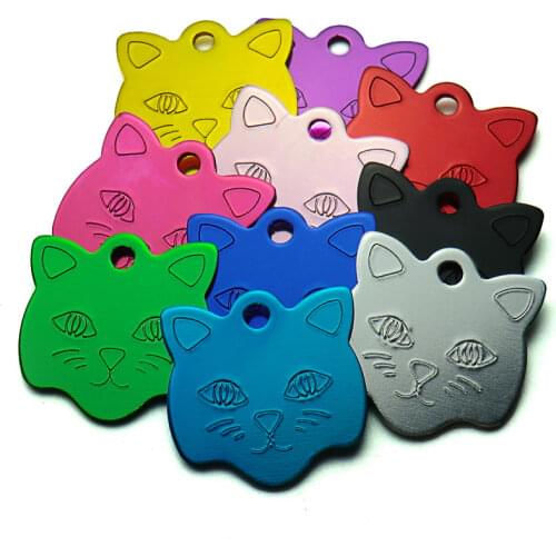 Wholesale 100Pcs Cat Face Shape Personalized Dog ID Tags Pet Name Tag Custom Engraved Dog Cat Personalized Name Phone NO. ID Tag