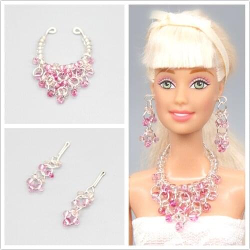 2020 Necklace Earrings Jewelry set / Handmade Rose Pink White Beads Doll Accessories DIY Cosplay For 1/6 Xinyi Barbie FR Doll
