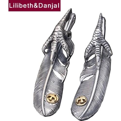 Flying Eagle Claw Feather Real 925 Sterling Silver Couples Necklace Pendant Vintage Fine Jewelry Accessories Women Men 2021 P22