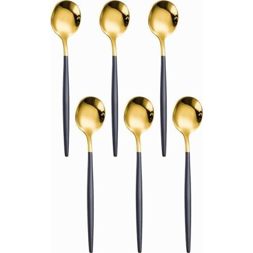 6Pcs Coffee Teaspoons Dessert Sugar Stirring Teaspoon Dinnerware Stainless Steel Kitchen Accessories Mixing Design Glossy Spoons