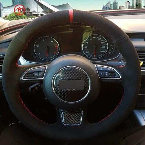 LQTENLEO Black Suede Hand-stitched Car Steering Wheel Cover for Audi A1 A3 A4 2015-2016 A7 2012-2018 S7 2013-2018 RS7 2014-2015