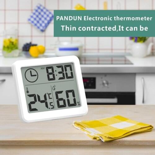 Multifunction Thermometer Hygrometer Dry Meter Electronic Temperature Humidity Monitor Clock 3.2inch Large LCD Screen
