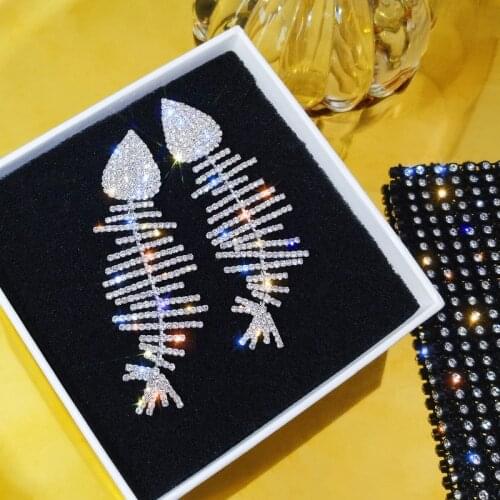 Fashion western style Crystal Simple geometric Fishbone Drop Earrings Women Lady Party Christmas Gift
