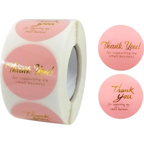 3.8cm/1.5inch Pink Thank You For Supporting My Small Business Sticker Gold Foil Front For Wedding Envelope Seal Labels Gift Tags