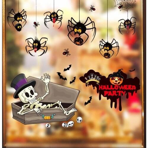 Wall Sticker Paste Static Mirror Glass Window Stickers Pumkin Bat Spider for Halloween Party Decoration Home Shop Sticker Decals
