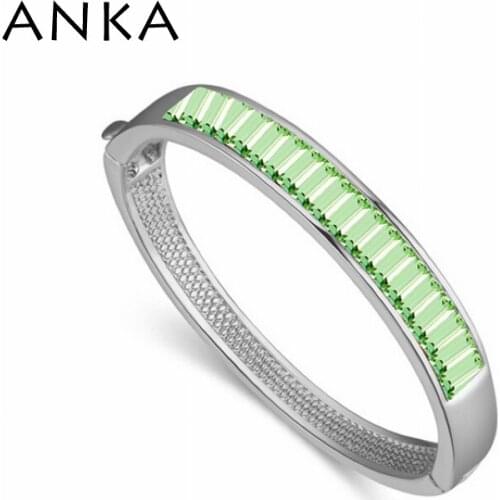 ANKA New Geometric Bangles for Women fine polishing mirror finish with Rhodium plated Crystals from Austria #117605