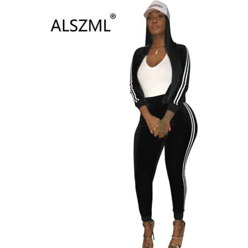 New Style Sporty Tracksuit Striped Patchwork Velvet Track Suit Long Sleeve 2 Pieces Outdoor Set