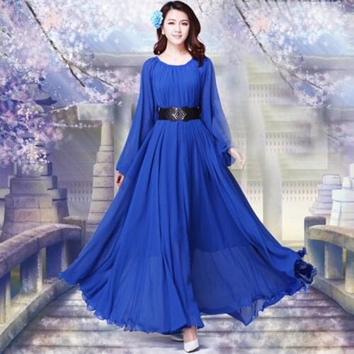 2021 Long Sleeve Solid Color Bohemia Elegant Plus Size Full Length Maxi Dress Holiday Beach Bridesmaid Sundress