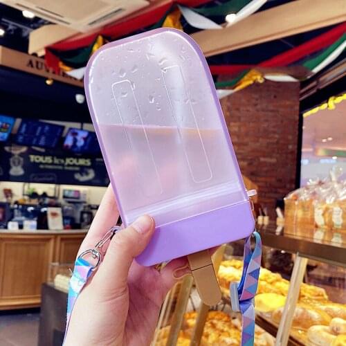 Plastic Water Bottles Cute Sweet Ice Cream Water Bottle With Straw Bottle Anti-fall Creative Portable Popsicle Cup Kids Water
